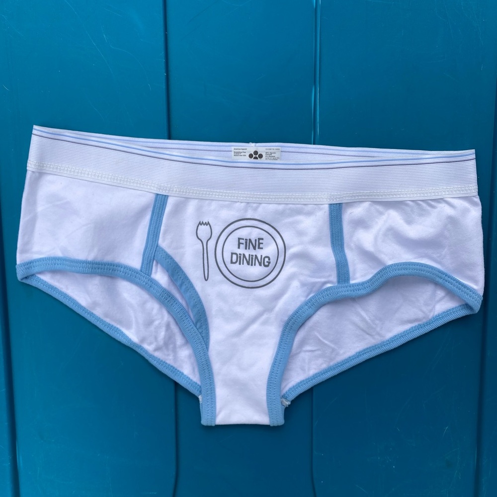 NWOT “Fine Dining” screen printed boy style underwear